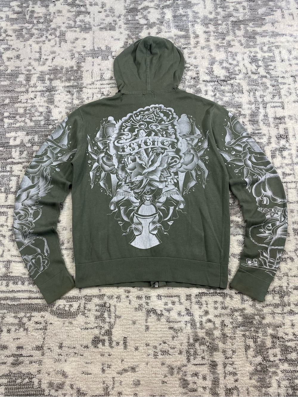 Y2k Ed hardy Style Zip-Up Hoodie
